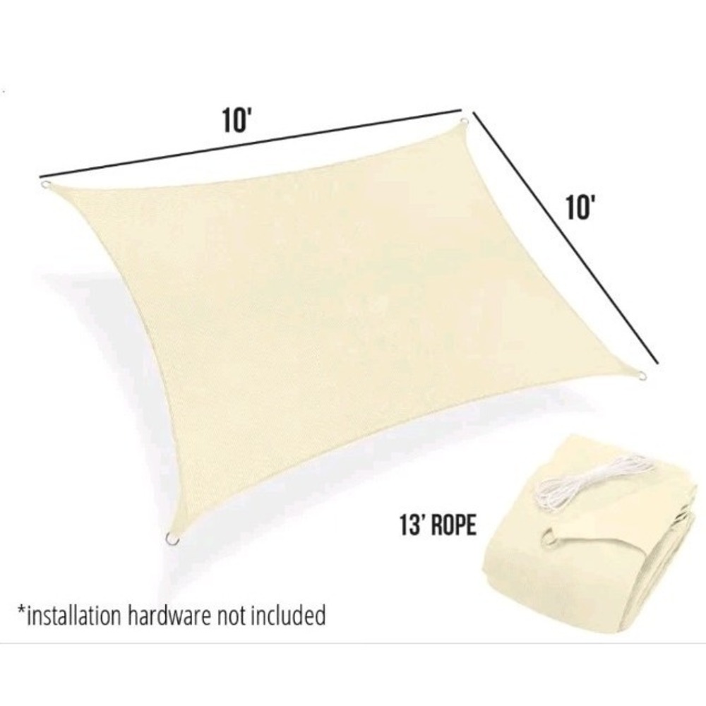 GORILLA GRIP 10x10 Ft Heavy Duty Sun Shade, UV Protection Fade, Tear Resistant - Picture 2 of 5